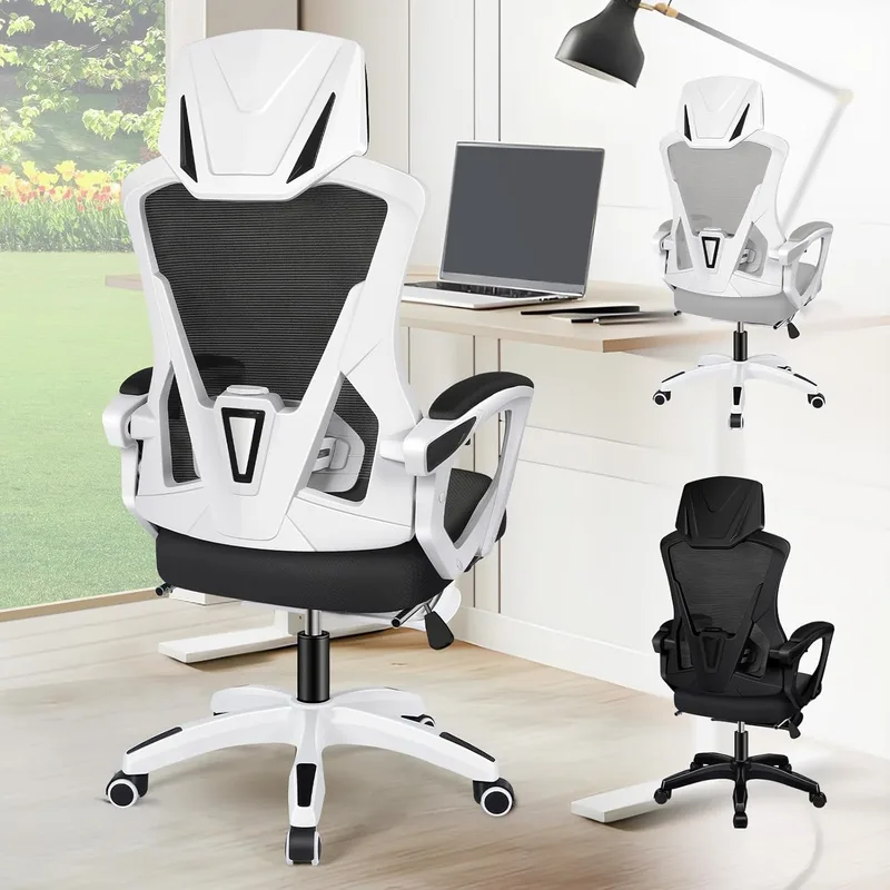 ALFORDSON ▫️ Cadeira de secretária ergonómica ajustável com apoio para os pés, reclinável 150°, cadeira de escritório executiva em malha respirável para estudo, quarto, receção, reunião, casa (preto e branco)