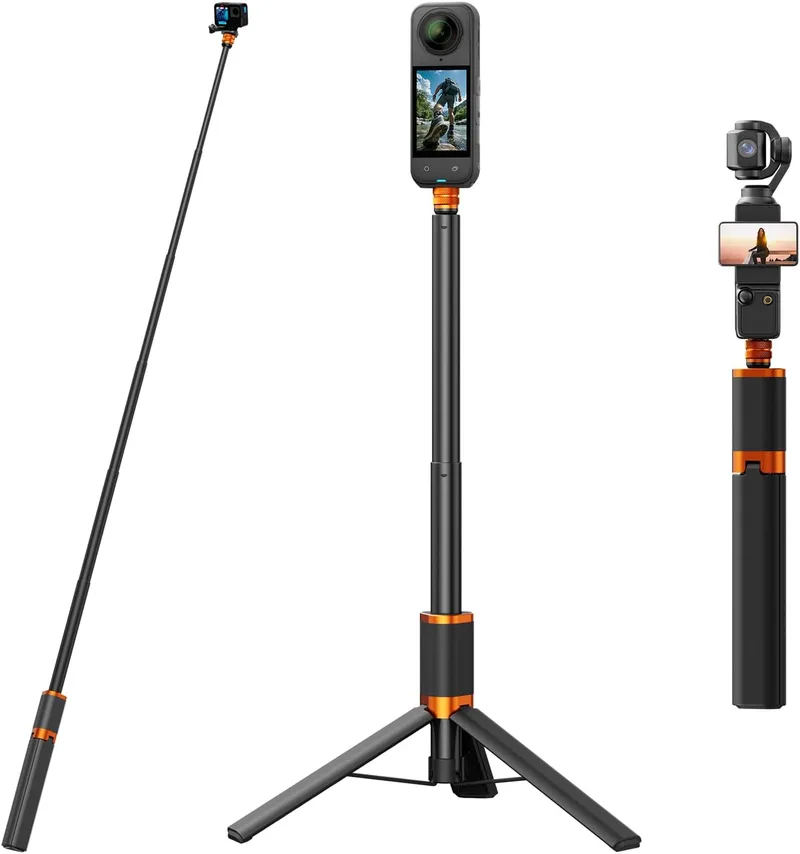 Vimose ▫️ Tripé invisível para selfies de 48 polegadas para Insta360 X4/GO 3/X3/ONE RS/ONE X2/ONE X/GO 2/ONE R/ONE - Barra de extensão para selfies com pega ajustável e à prova de água para câmaras de ação