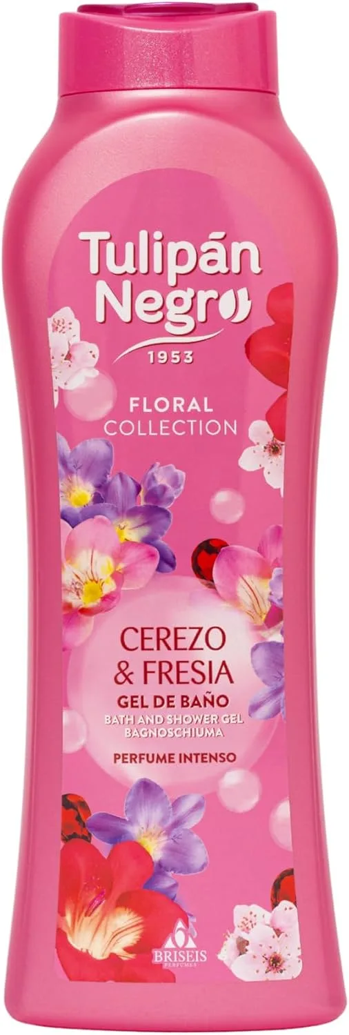 TULIPAN NEGRO ▫️ Tulipán Negro - Gel de Banho de Cereja e Frésia, Nutritivo e Hidratante, Gel de Banho com Fragrância Floral Fresca e Duradoura, 650 ml