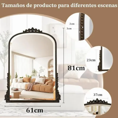 BEAUTYPEAK ▫️ Espelho de parede curvo, estilo vintage, 61 x 81 cm, moldura moderna de estilo europeu em liga de alumínio, espelho HD refletor inquebrável, adequado para o quarto, sala de estar e corredor 5