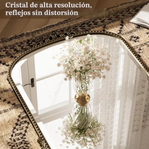 BEAUTYPEAK ▫️ Espelho de parede curvo, estilo vintage, 61 x 81 cm, moldura moderna de estilo europeu em liga de alumínio, espelho HD refletor inquebrável, adequado para o quarto, sala de estar e corredor 6