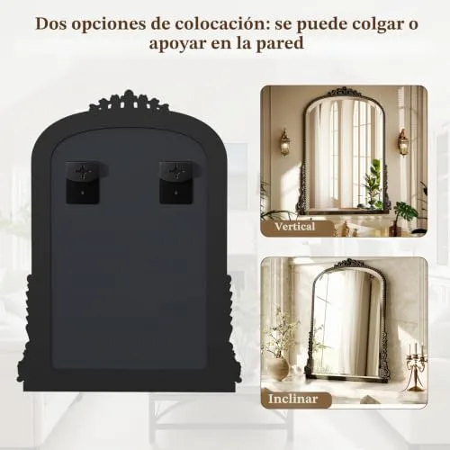 BEAUTYPEAK ▫️ Espelho de parede curvo, estilo vintage, 61 x 81 cm, moldura moderna de estilo europeu em liga de alumínio, espelho HD refletor inquebrável, adequado para o quarto, sala de estar e corredor 7