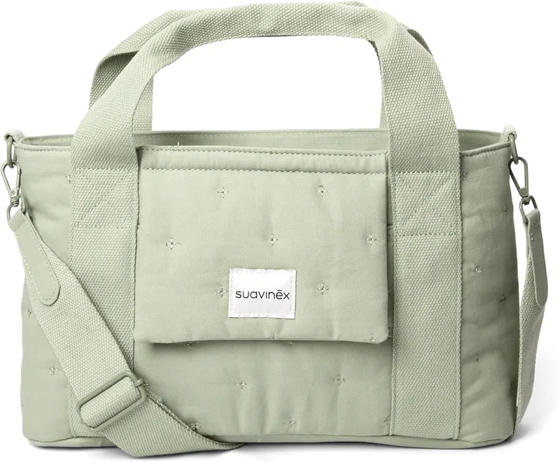 SUAVINEX ▫️ Mala de maternidade, Mala organizadora para o carrinho de bebé tipo cesto, com alças ajustáveis ao carrinho, fecho de correr, compacta e de grande capacidade, com bolsos interiores, verde