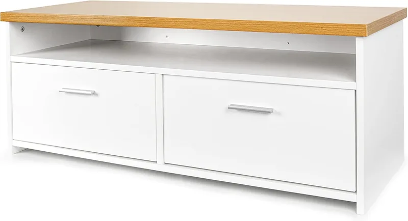 leomark ▫️ TV Table with Compartments with Doors - Mesa TV em madeira de carvalho claro 99,5 cm - Mobiliário de sala de estar com arrumação, design moderno, estável e elegante