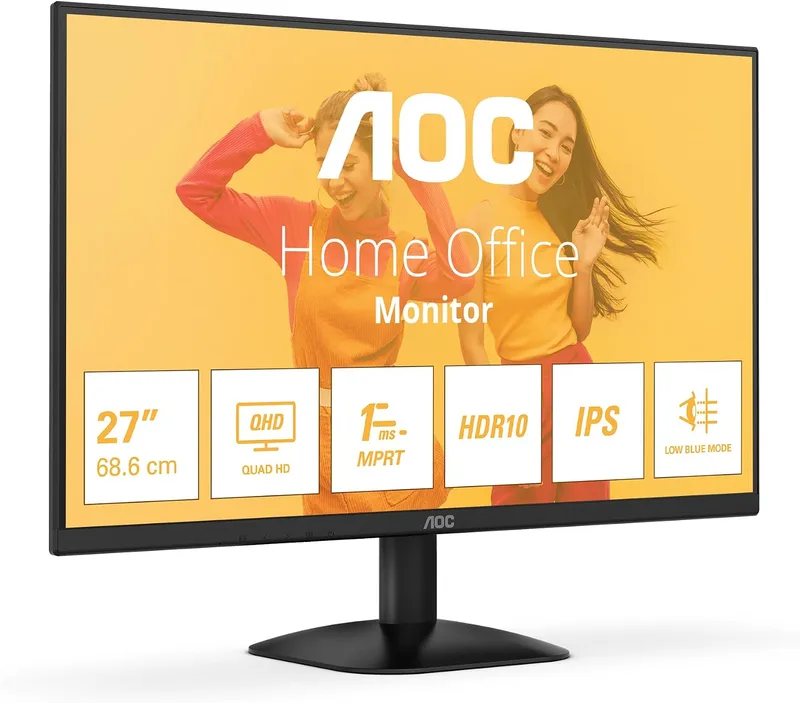 AOC ▫️ Monitor Q27B35E de 27 polegadas, 75 Hz, painel IPS, 4 ms GtG, HDR10, (2560x1440, 1 porta HDMI 1.4, 1 porta DP 1.4) Preto