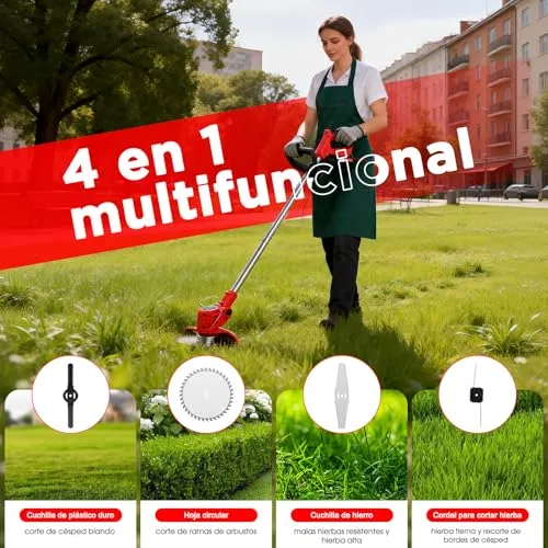 OUTIGO ▫️ Cortador de relva sem fios a bateria, com 4 tipos de acessórios de corte, 2 baterias de 21 V, dobrável e ajustável, para jardim e terraço. 3