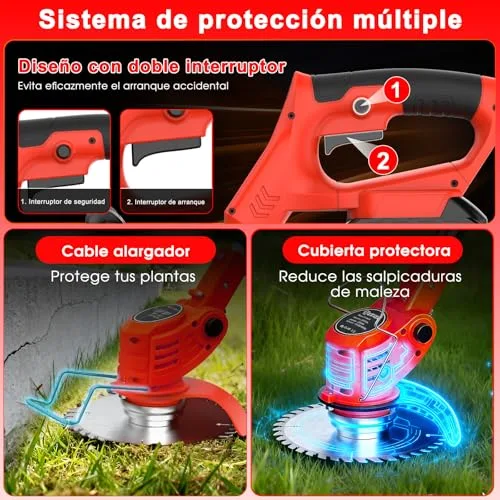 OUTIGO ▫️ Cortador de relva sem fios a bateria, com 4 tipos de acessórios de corte, 2 baterias de 21 V, dobrável e ajustável, para jardim e terraço. 4
