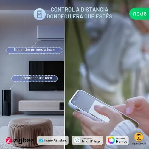 NOUS ▫️ A7Z Tomada Inteligente ZigBee com Monitorização de Energia, 16 A, aplicação e controlo por voz, temporizador e horários, compatível com Alexa, Google Home, Home Assistant e Tuya; requer um hub ZigBee 4