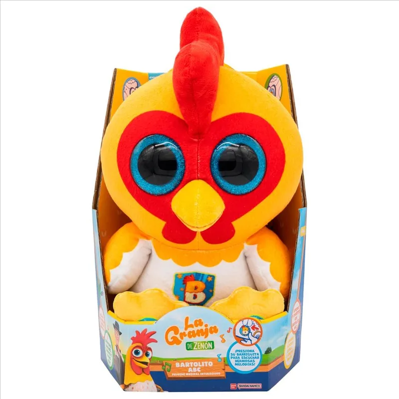 BANDAI ▫️ Bartolito ABC: Peluche interativo de 30 cm com sons, música e aprendizagem em inglês e espanhol; inclui 2 pilhas AA; brinquedo educativo e divertido para crianças (AR85870)