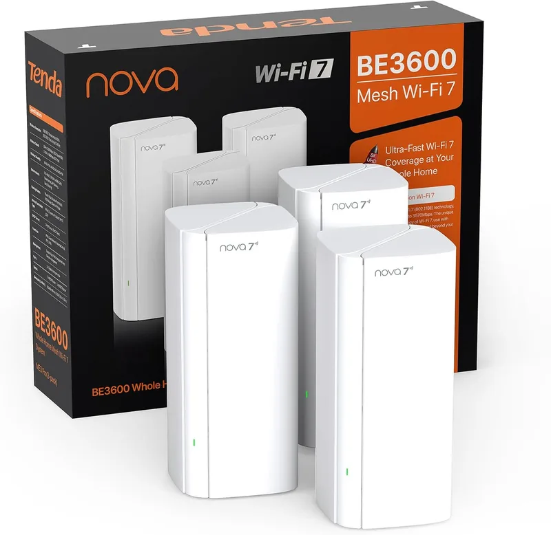 Tenda ▫️ Nova ME3 Pro (conjunto de 3) - Sistema WiFi de malha BE3600 7 (banda dupla de 3,6 Gbps), 3 portas Gigabit, cobertura para toda a casa, ideal para streaming e jogos em 4K, MLO, WPA3, roaming contínuo