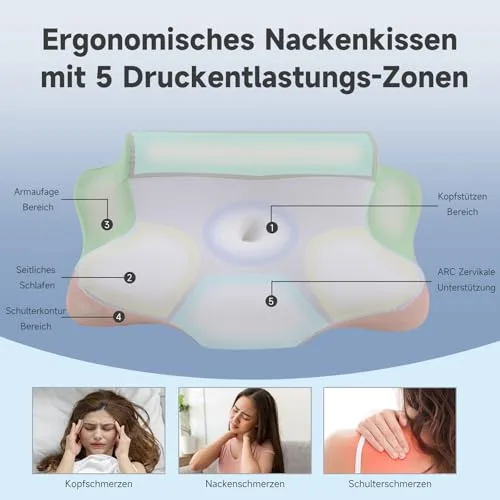 Z-hom ▫️ Almofada cervical e para o pescoço confortável e ergonómica, almofada ergonómica para dormir de lado, de barriga para cima e de barriga para baixo, (39 * 60 * 10/12 cm) 2