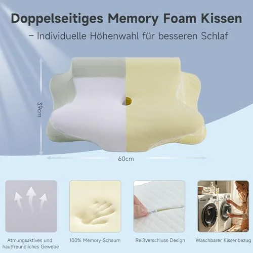 Z-hom ▫️ Almofada cervical e para o pescoço confortável e ergonómica, almofada ergonómica para dormir de lado, de barriga para cima e de barriga para baixo, (39 * 60 * 10/12 cm) 3