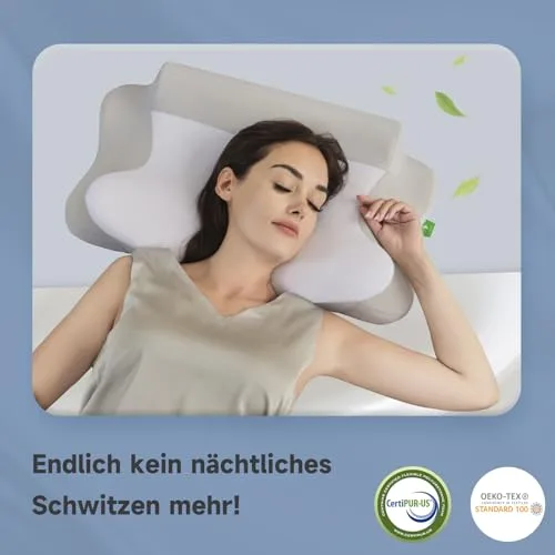 Z-hom ▫️ Almofada cervical e para o pescoço confortável e ergonómica, almofada ergonómica para dormir de lado, de barriga para cima e de barriga para baixo, (39 * 60 * 10/12 cm) 4