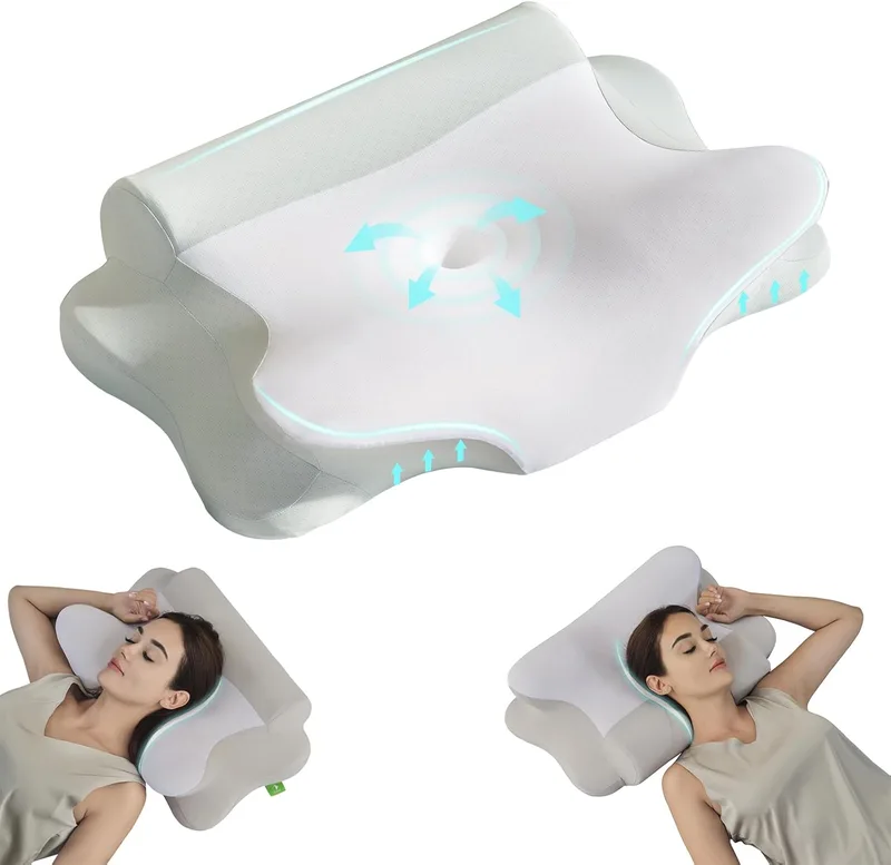 Z-hom ▫️ Almofada cervical e para o pescoço confortável e ergonómica, almofada ergonómica para dormir de lado, de barriga para cima e de barriga para baixo, (39 * 60 * 10/12 cm)