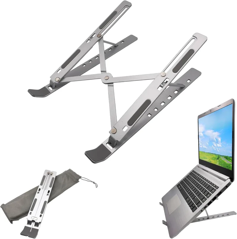DOHE ▫️ Suporte para computador portátil - Ajustável em 7 níveis, antiderrapante, fabricado em alumínio resistente, compatível com 13-15,6”, inclinação de 15-45º, cor prateada