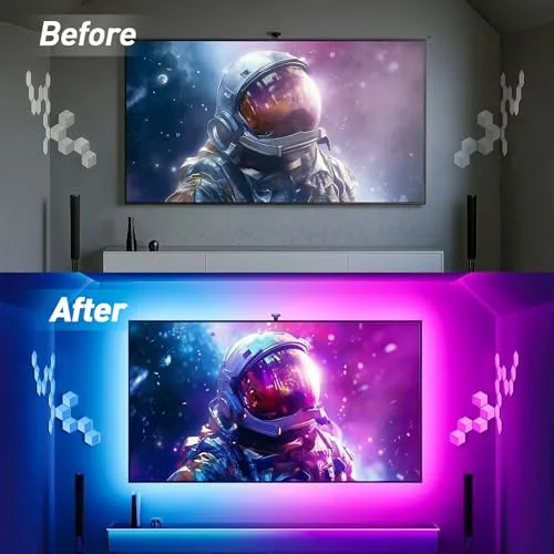 Ylatoial ▫️ Fita LED 3M para televisores de 32" a 45", Fita LED para TV com Bluetooth – 16 milhões de cores | Sincronização com música e jogos | Comando à distância 2,4 GHz sem atrasos | Luzes LED de fácil instalação (adesivo 3M) 3