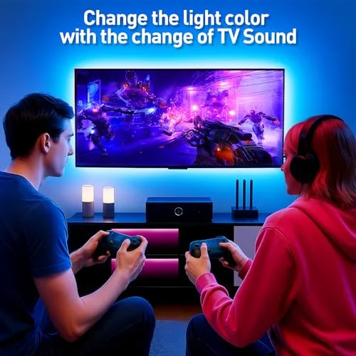 Ylatoial ▫️ Fita LED 3M para televisores de 32" a 45", Fita LED para TV com Bluetooth – 16 milhões de cores | Sincronização com música e jogos | Comando à distância 2,4 GHz sem atrasos | Luzes LED de fácil instalação (adesivo 3M) 5