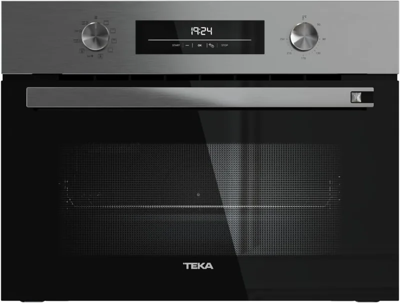Teka ▫️ Forno multifunções compacto 45x60cm, 8 funções de cozedura, sistema HydroClean, guias telescópicas mais extensão, tabuleiro profundo anti-pontas, aço inoxidável anti-impressão digital, modelo NEO HSC 6350