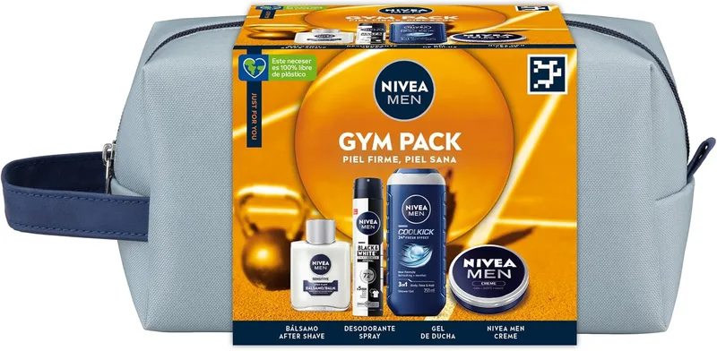 NIVEA ▫️ MEN Pack Cuidado Completo - Necessaire, Conjunto de oferta para homem com creme facial 75 ml + gel de banho 250 ml + bálsamo pós-barba 100 ml, desodorizante em spray 200 ml