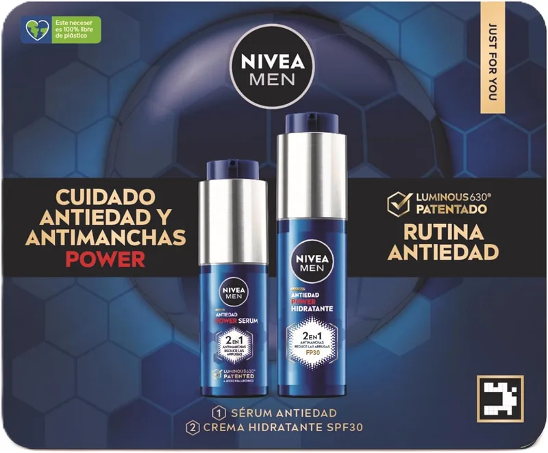 NIVEA ▫️ Pack de Rotina Anti-Envelhecimento MEN POWER POWER - Creme de Rosto Hidratante SPF30 50ml + Sérum de Rosto 2 em 1 Anti-Blemish & Anti-Rugas 30ml - Com Luminous630 e Ácido Hialurónico Patenteados - Todos os Tipos de Pele
