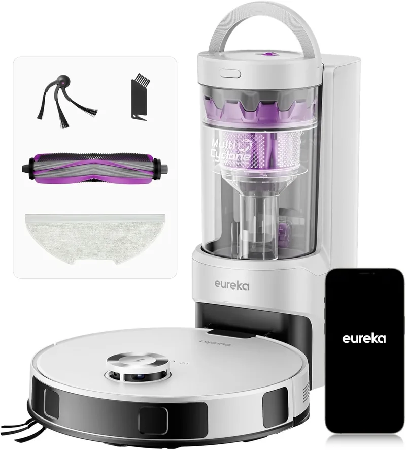 EUREKA ▫️ Robô aspirador e esfregador E20 EVO Plus, 10 000 Pa, com base de esvaziamento automático, navegação a laser, autonomia de 180 minutos, aspirador inteligente anti-emaranhamento para pisos duros, tapetes e pelos