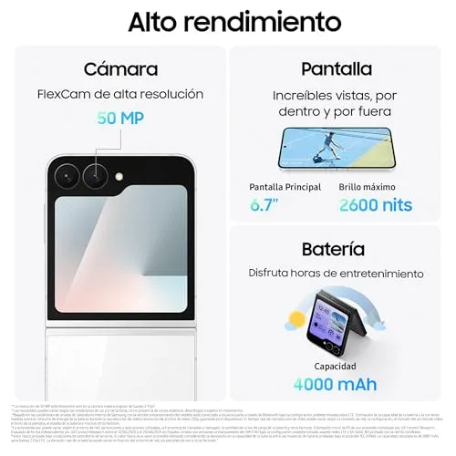 Samsung ▫️ Galaxy Z Flip7 FE 128 GB - Telemóvel com IA, design dobrável, ecrã frontal amplo, câmara de 50 MP, 8 GB de memória, bateria de 4000 mAh, garantia de 3 anos + 1 ano extra, preto (versão espanhola) 4