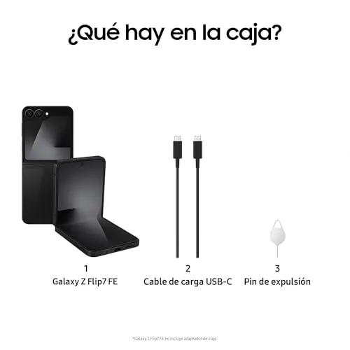 Samsung ▫️ Galaxy Z Flip7 FE 128 GB - Telemóvel com IA, design dobrável, ecrã frontal amplo, câmara de 50 MP, 8 GB de memória, bateria de 4000 mAh, garantia de 3 anos + 1 ano extra, preto (versão espanhola) 6
