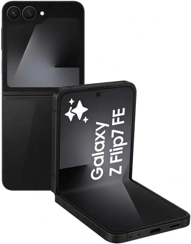 Samsung ▫️ Galaxy Z Flip7 FE 128GB - Telefone AI, design dobrável, grande ecrã frontal, câmara de 50 MP, 8 GB de memória, bateria de 4000 mAh, 3 anos de garantia + 1 ano extra, preto (versão em inglês)