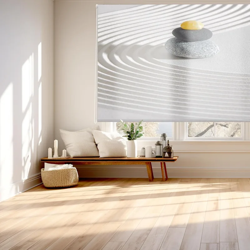 Blindecor ▫️ Digital | Estores de enrolar com padrão translúcido | Família Zen | Modelo F-MINERALSAND | 150 x 180 cm (L x A) Tamanho do tecido 146 x 175 cm | Estores para janelas