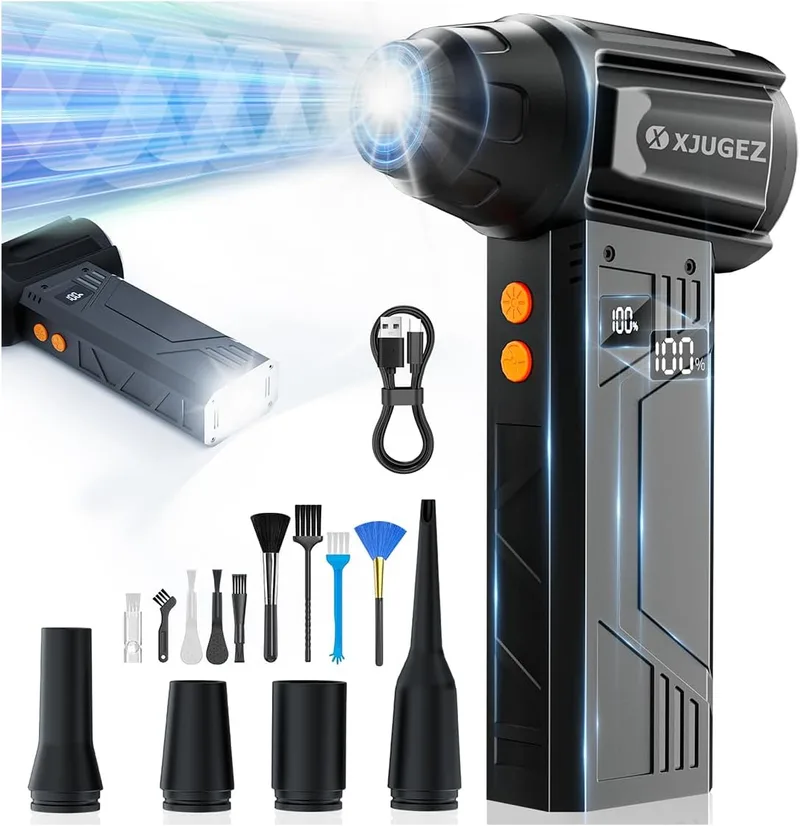 XJUGEZ ▫️ Soprador de Pó Elétrico,180000RPM 4 Velocidades Mini Soprador de Ar Potente,Ar Comprimido Limpeza de PC, Laptop, Teclado, Casa e Carro com Kit de Limpeza de PC em vez de Spray de Ar Comprimido