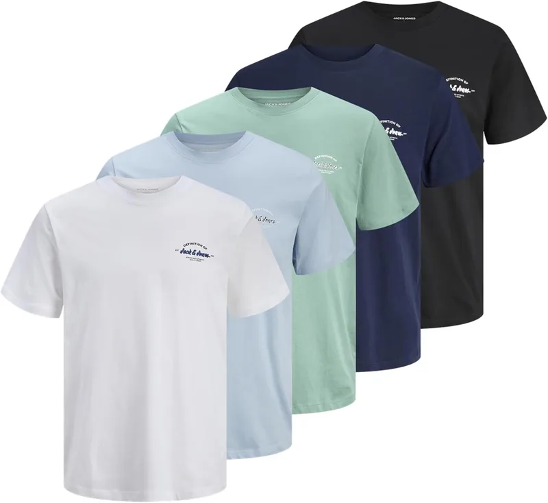 JACK & JONES ▫️ Camiseta Jjbrandon de manga curta com gola redonda, embalagem de 5 unidades (MP) para homem