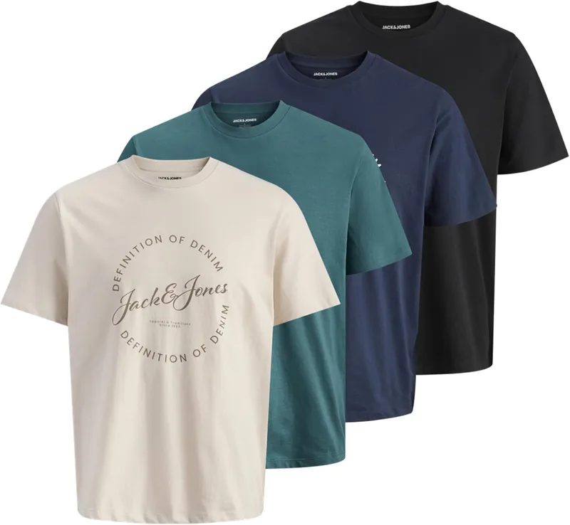 JACK & JONES ▫️ Jjgrayson T-shirt de manga curta com gola redonda, embalagem de 4 unidades (MP) para homem
