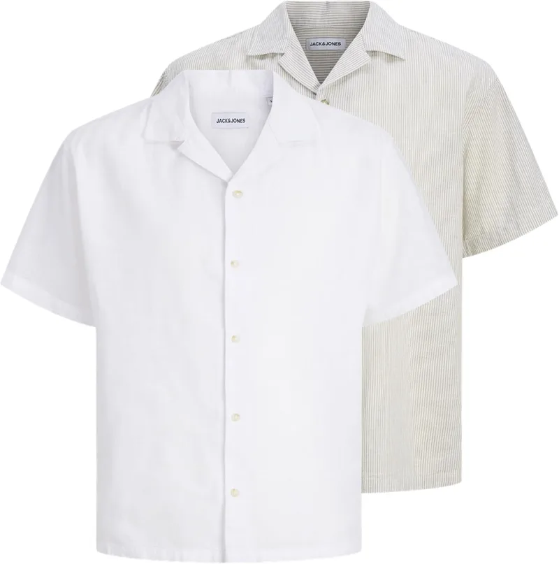 JACK & JONES ▫️ T-shirt Jjesummer Linen Blend Resort 2Pkmp (Conjunto de 2) para homem