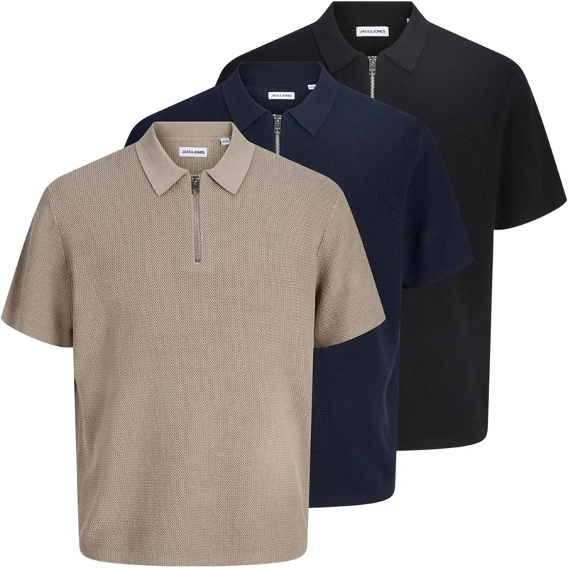 JACK & JONES ▫️ Jjmax - Polo de malha com fecho de correr SS 3Pk MP (Conjunto de 3) para homem
