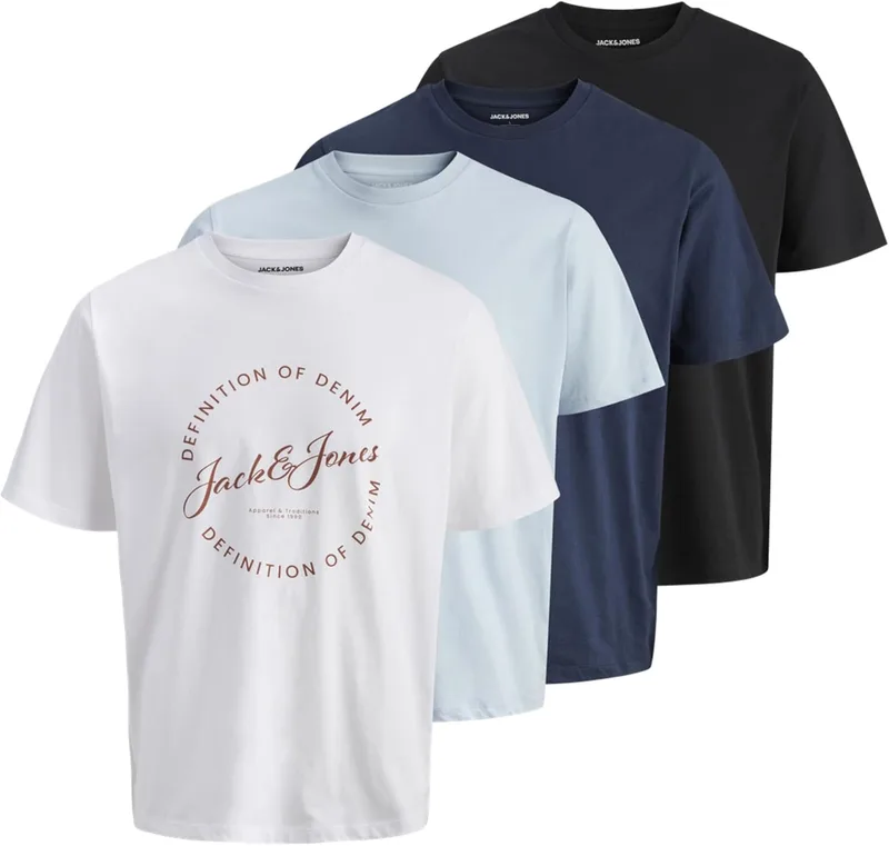 JACK & JONES ▫️ Camiseta Jjgrayson de manga curta com gola redonda, embalagem de 4 peças (MP) para homem