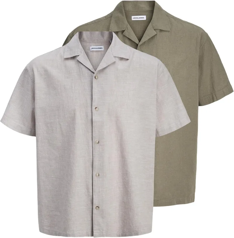 JACK & JONES ▫️ T-shirt Jjesummer Linen Blend Resort 2Pkmp (Conjunto de 2) para Homem