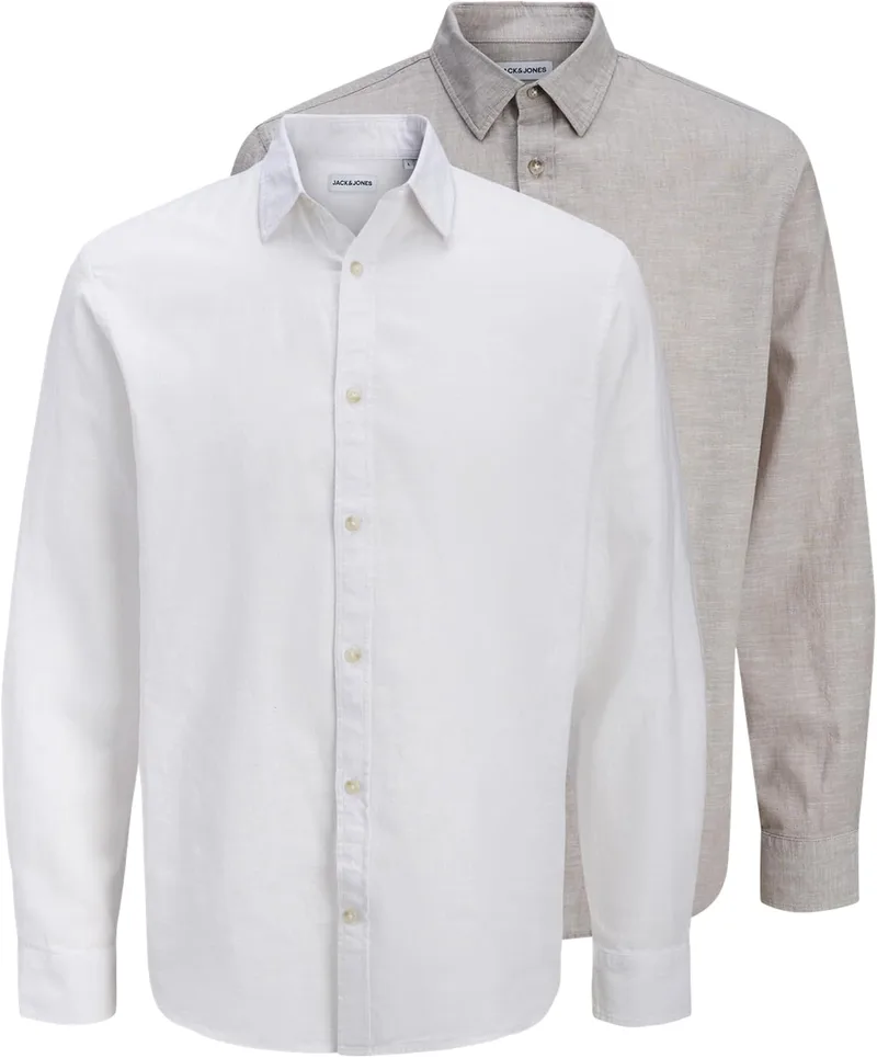 JACK & JONES ▫️ Camisa de manga comprida em mistura de linho Jjesummer Sn 2Pkmp (Conjunto de 2) para homem