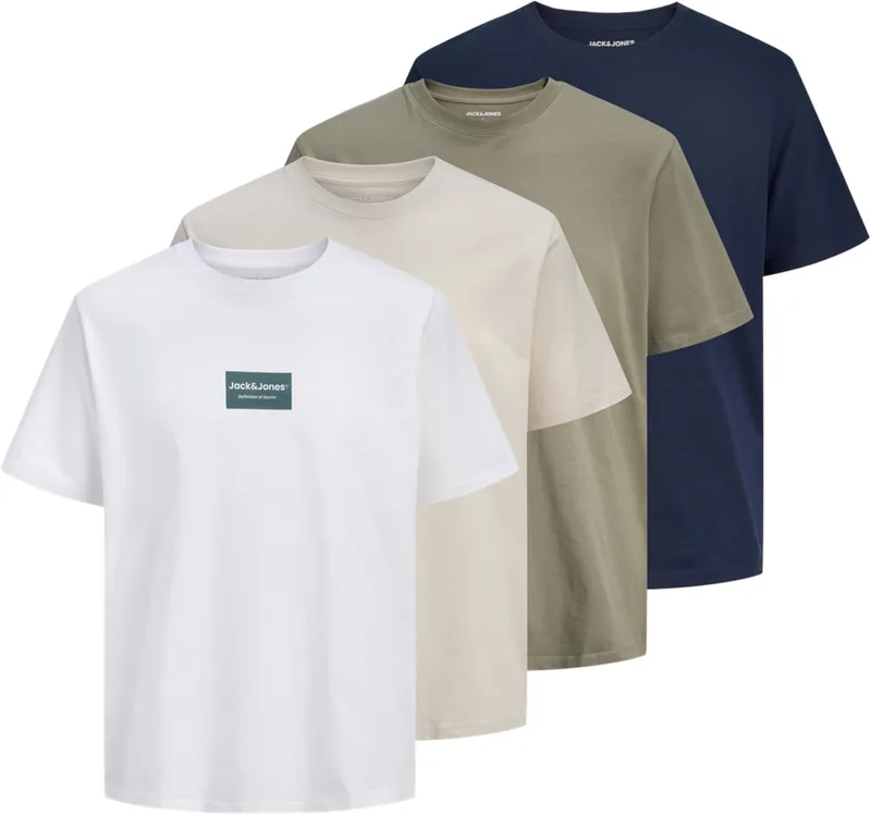 JACK & JONES ▫️ Jjfrank T-shirt de manga curta com gola redonda, embalagem de 4 unidades (MP) para homem