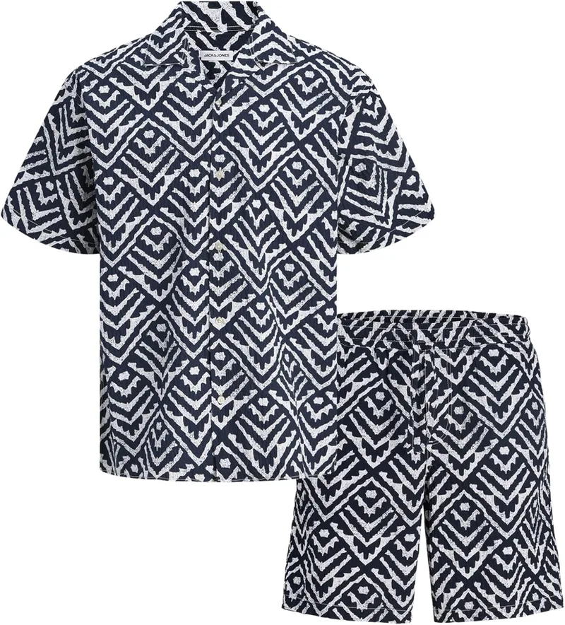 JACK & JONES ▫️ Jjmilo Camisa Seersucker Resort SS Set MP (Conjunto de 2) para Homem