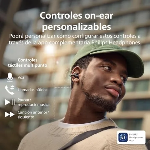 PHILIPS ▫️ TAQ2000BK Auscultadores de ouvido aberto tipo piercing, Bluetooth multiponto, True Wireless – 28 horas de reprodução, estojo de bolso, chamadas nítidas, ideais para deslocações e treinos – Preto 4