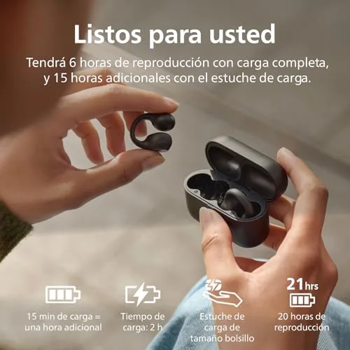 PHILIPS ▫️ TAQ2000BK Auscultadores de ouvido aberto tipo piercing, Bluetooth multiponto, True Wireless – 28 horas de reprodução, estojo de bolso, chamadas nítidas, ideais para deslocações e treinos – Preto 5