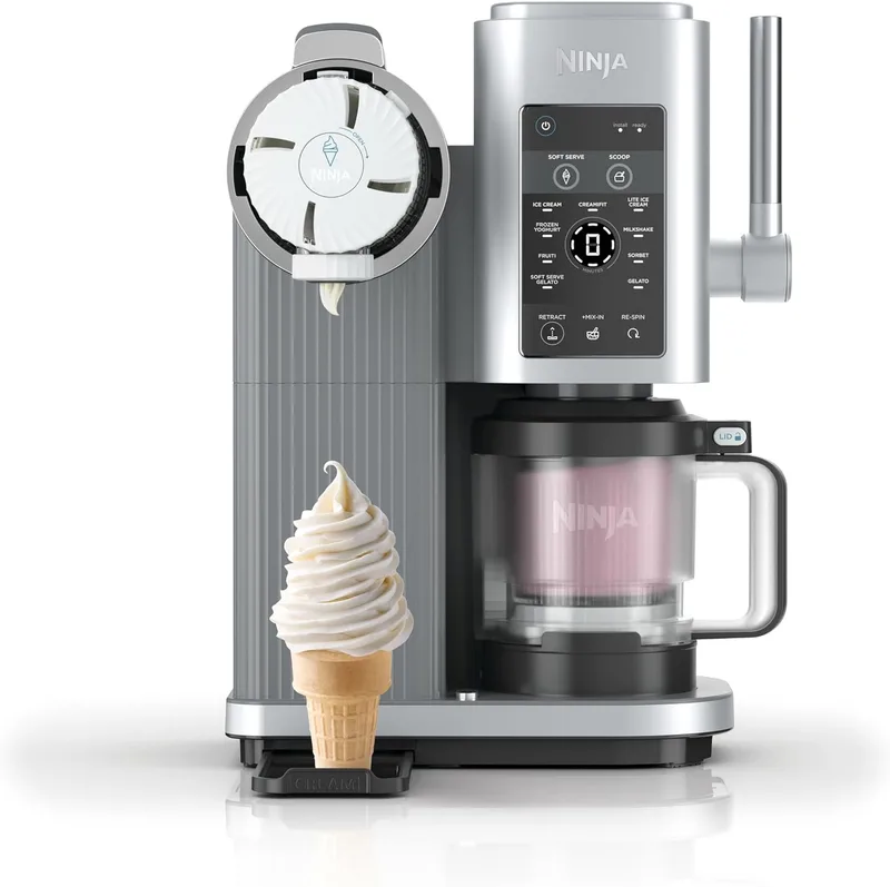 Ninja ▫️ Máquina de gelados e máquina de iogurte congelado CREAMi Scoop & Swirl com 2 cubas, 13 funções, prepara gelado, gelado cremoso, gelato, sorvete, batido e muito mais, seleção de extras, Prata, NC701EU