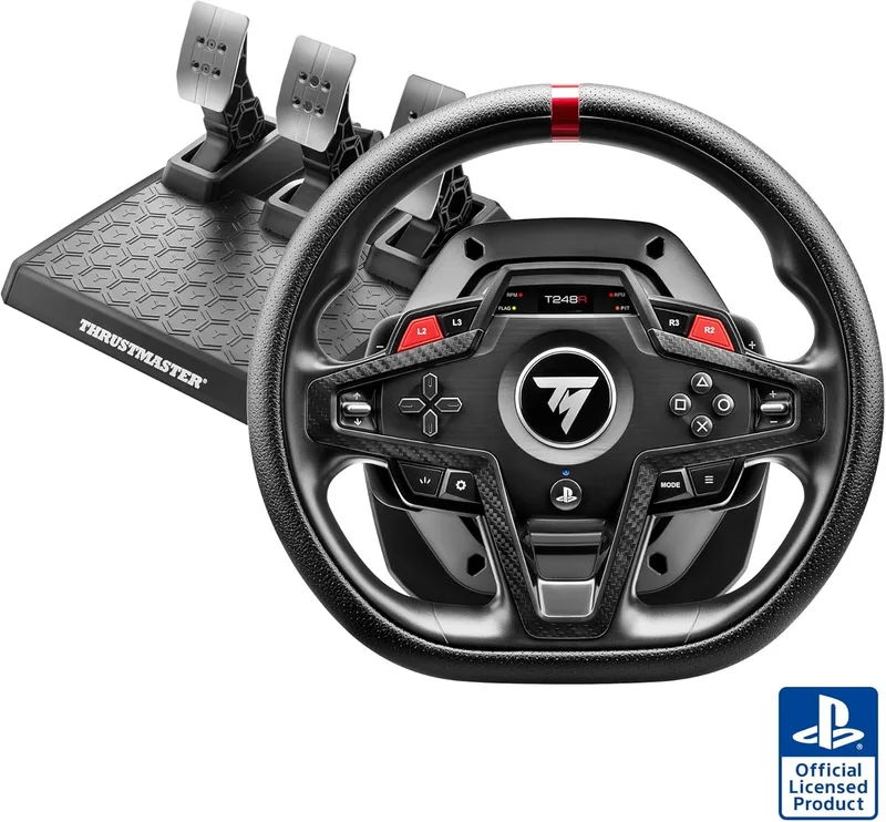Thrustmaster ▫️ T248R - Volante de corrida com ecrã LCD de telemetria (Dynamic Force Feedback, inclui 3 pedais magnéticos T3PM, compatível com PS5, PS4 e PC) Preto