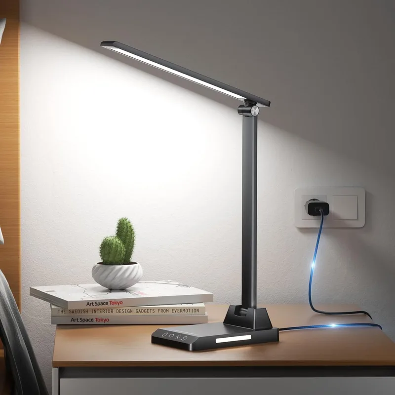 Ylatoial ▫️ Candeeiro de secretária, Candeeiro de secretária LED, 5 modos, 10 níveis de brilho Candeeiro de secretária LED, Candeeiro de secretária LED com temporizador 30/60min, Candeeiro de secretária LED com função de memória, Preto