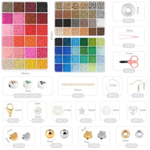 ARTREE ▫️ Conjunto de 24 550 contas de 3 mm. Contas para fazer pulseiras, kit para fazer pulseiras, contas para pulseiras da amizade com 300 letras, 66 cores de contas de 3 mm + ferramentas - Presente para meninas 2