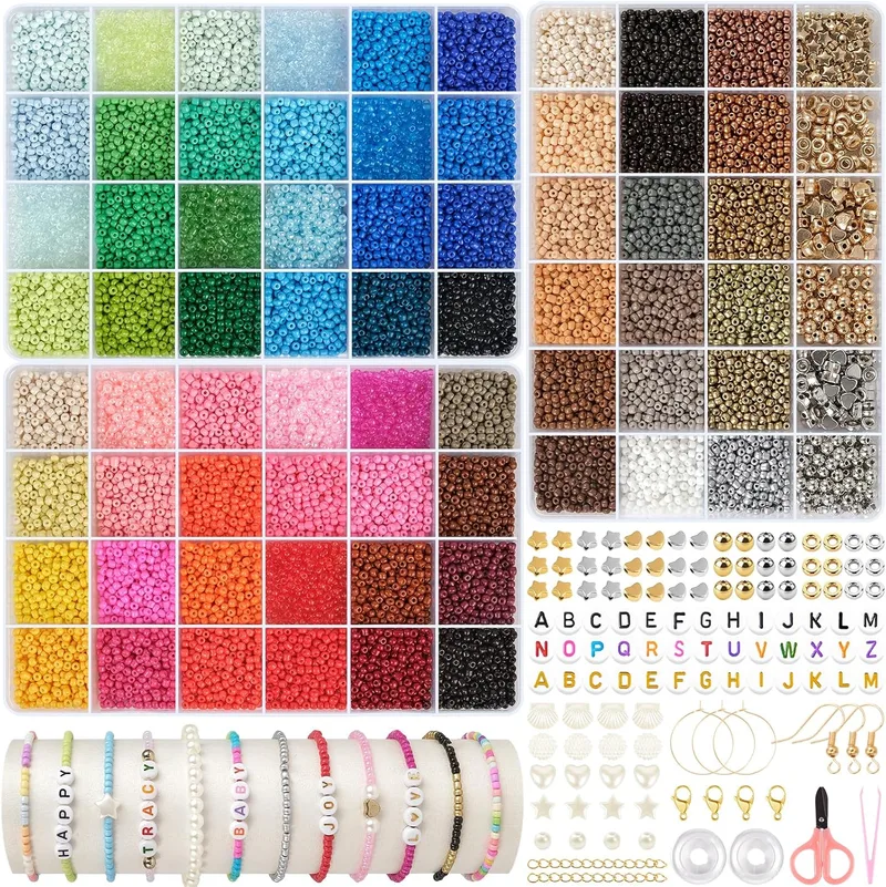 ARTREE ▫️ Conjunto de 24 550 contas de 3 mm. Contas para fazer pulseiras, kit para fazer pulseiras, contas para pulseiras da amizade com 300 letras, 66 cores de contas de 3 mm + ferramentas - Presente para meninas