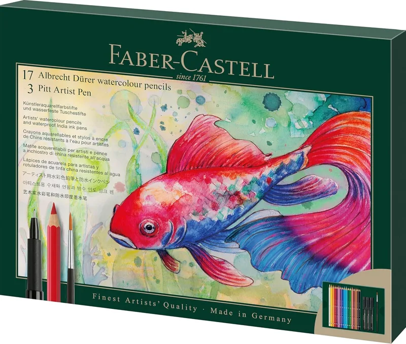 Faber-Castell 217552 - Conjunto de oferta de 21 peças para Albrecht Dürer - Inclui 3 canetas artísticas Pitt + pincel