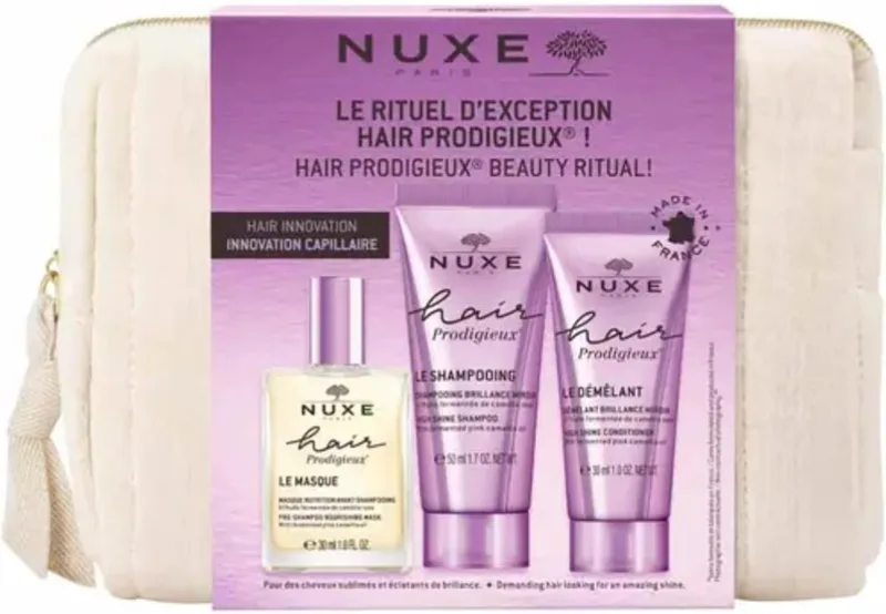 Nuxe ▫️ Hair Prodigieux - Conjunto de Máscara Pré-Champô 30 ml + Champô 50 ml + Condicionador 30 ml