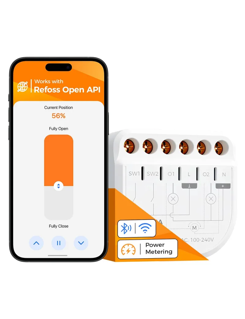 Refoss ▫️ 2-Channel WiFi Smart Switch, 16 A, Módulo de Relé para Persianas e Luzes, Medição de Energia, Temporizador, API Local, Compatível com Assistente Doméstico, Alexa e Google, 1 Peça