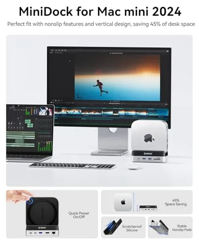 ORICO ▫️ MiniDock SSD externo de 1 TB compatível com o Mac mini M4, dock USB-C de 10 Gbps com USB A/C 3.2, HDMI 4K a 60 Hz, Ethernet de 1 Gbps, PD de 100 W, leitor de cartões SD/TF 3.0, 2 portas tipo A 3.0 2